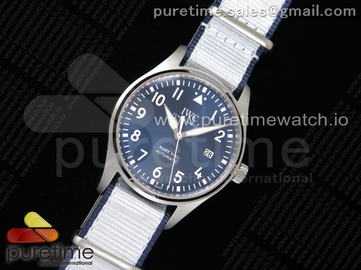 [M+F] IWC Mark XVIII IW327010 SS Blue Dial on White Nylon Strap A35111 (Free Leather)