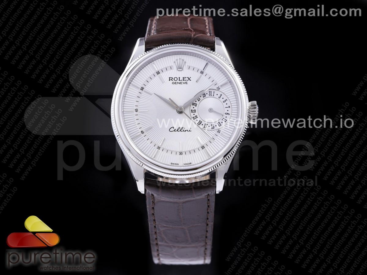 [GMF] Rolex Cellini 50519 SS White Dial on Brown Leather Strap SA3165