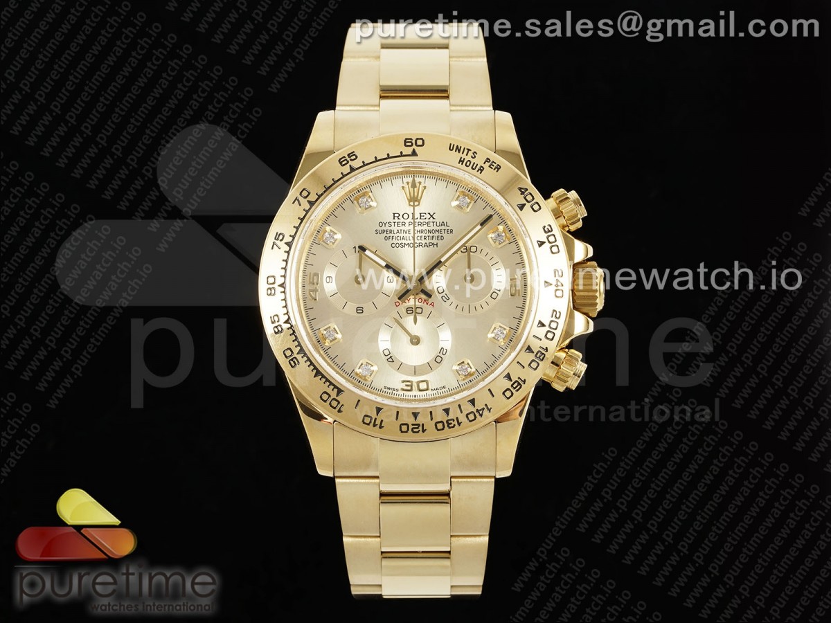 [QF] Rolex Daytona 116508 YG Diamonds Dial on YG Bracelet SH4130 V3 (Gain Weight)