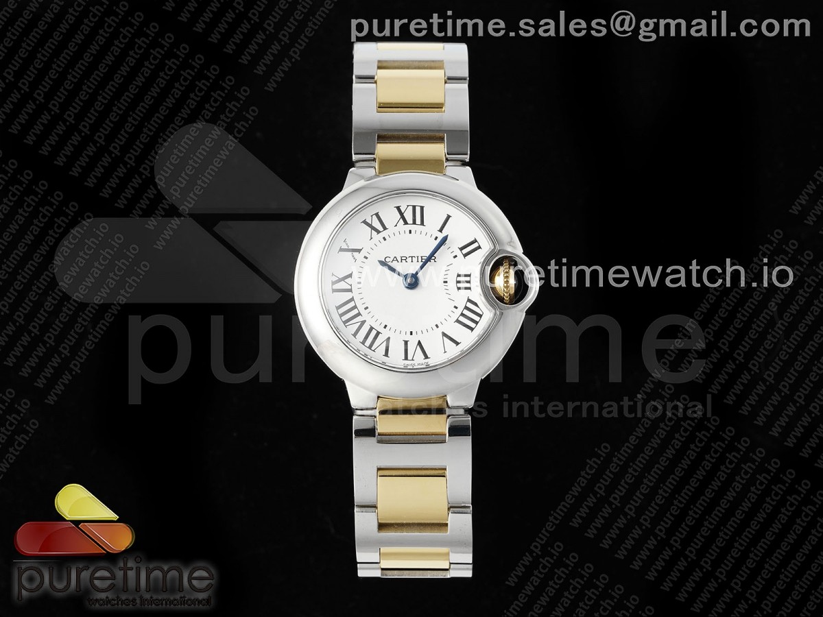 [AF] Cartier Ballon Bleu Ladies 28mm SS/YG White Dial Bezel on SS/YG Bracelet Ronda Quartz