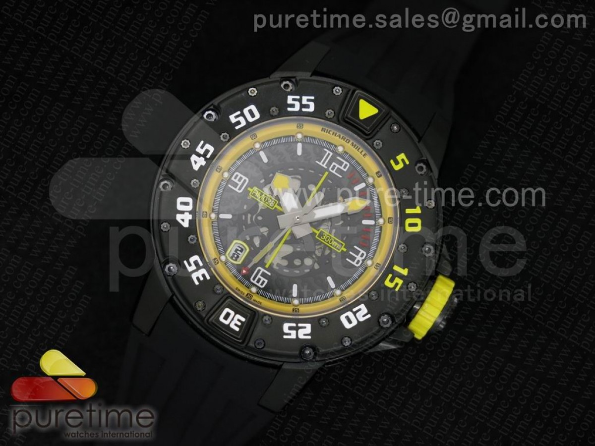 [RMF] Richard Mille RM028 47mm PVD Yellow Black Skeleton Dial on Black Rubber Strap A7750