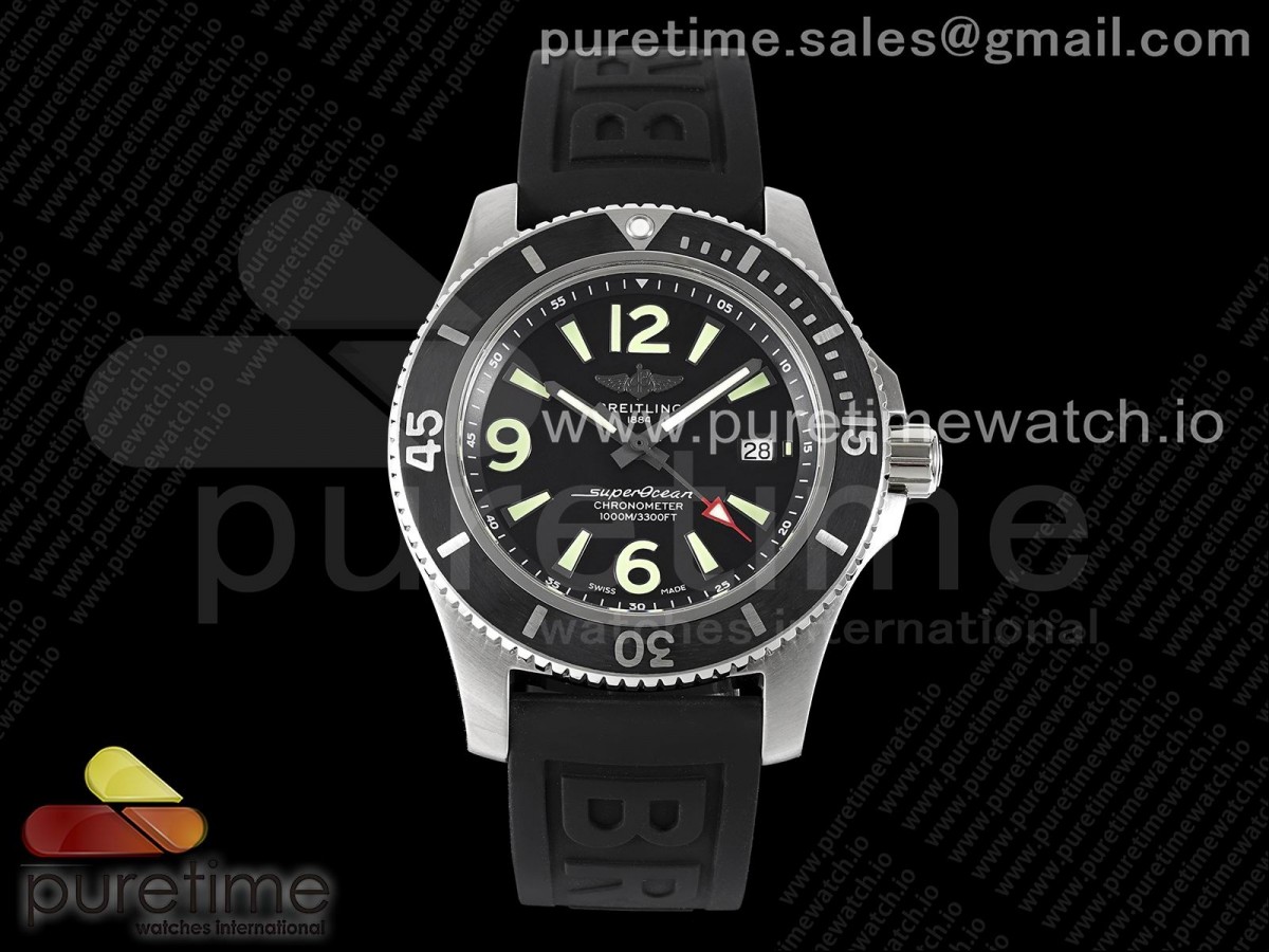 [TF] Breitling Superocean Automatic 44 Black Dial Black Bezel on Black Rubber Strap A2824