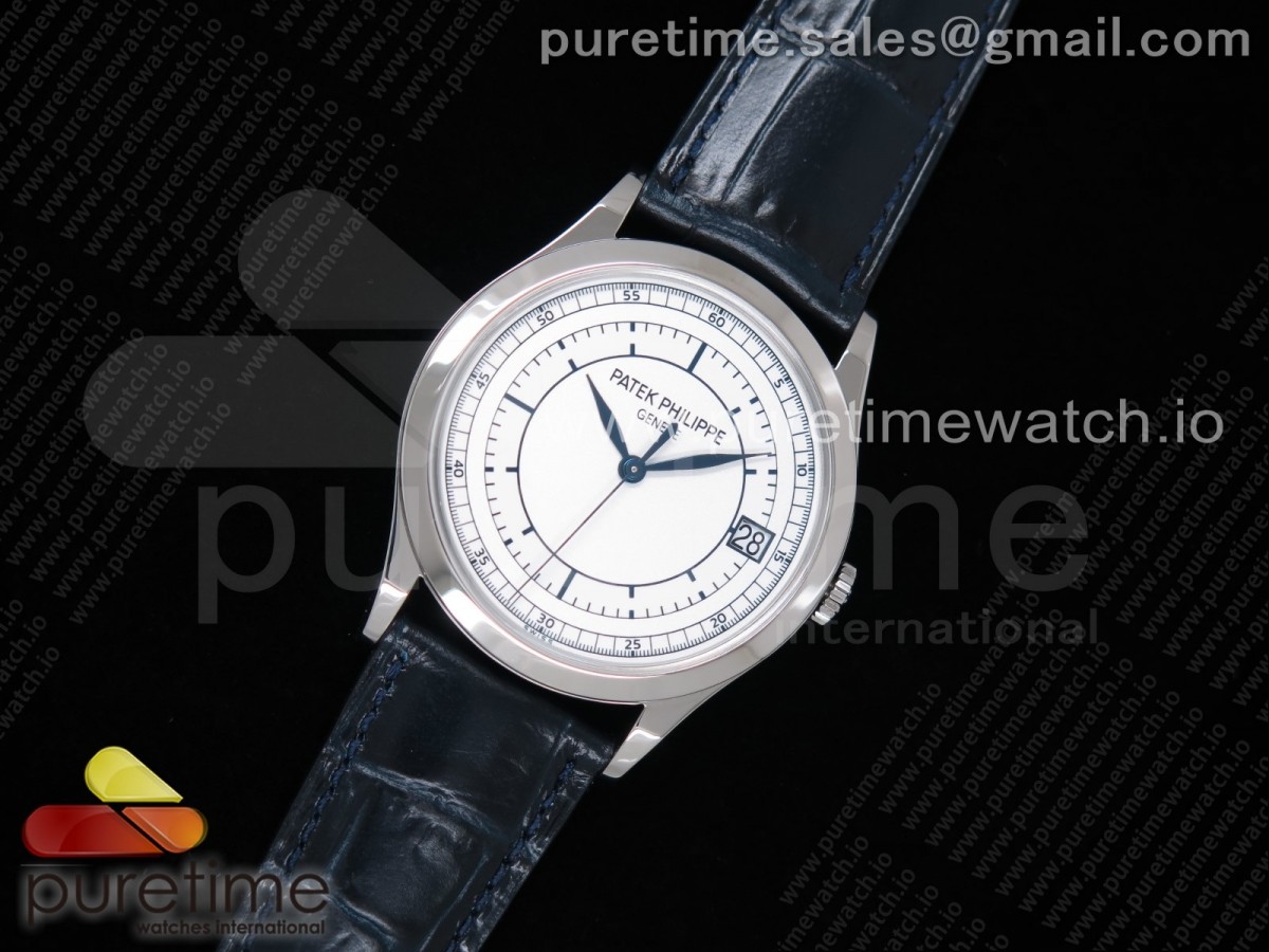 [ZF] Patek Philippe Calatrava 5296G SS White Dial Blue Hands on Blue Leather Strap 324CS