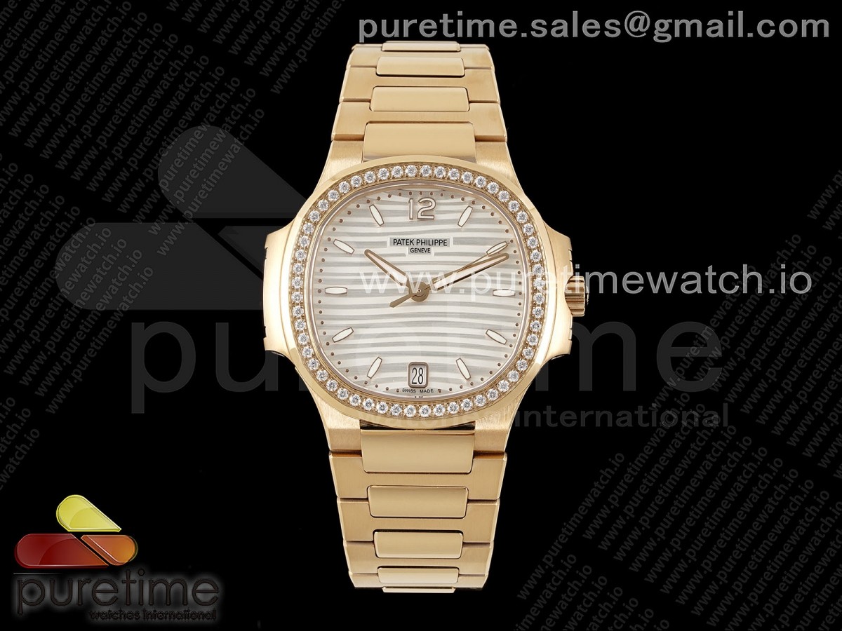 [PPF] Patek Philippe Nautilus 7118 Ladies RG White Dial Diamonds Bezel on RG Bracelet 324CS