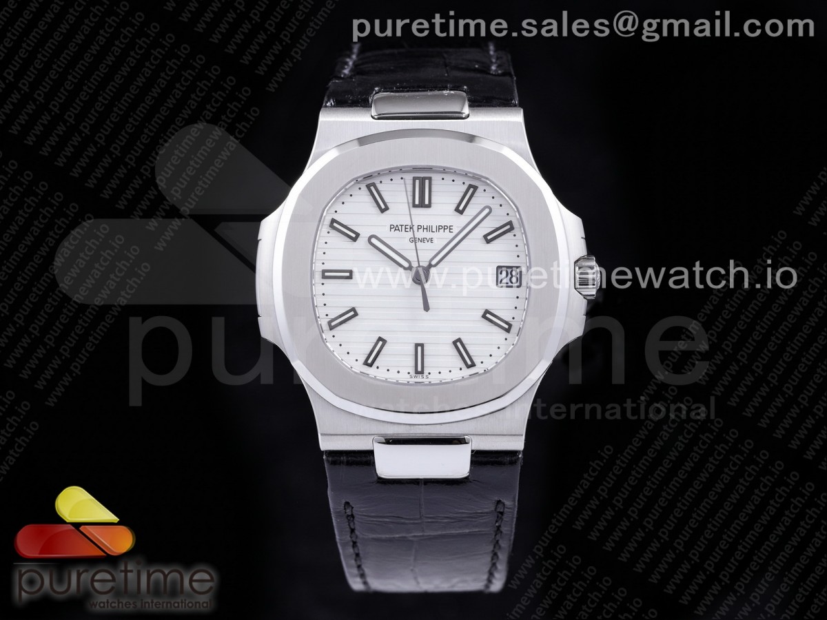 [PPF] Patek Philippe Nautilus 5711/1A White Textured Dial on Black Leather Strap 324CS V4