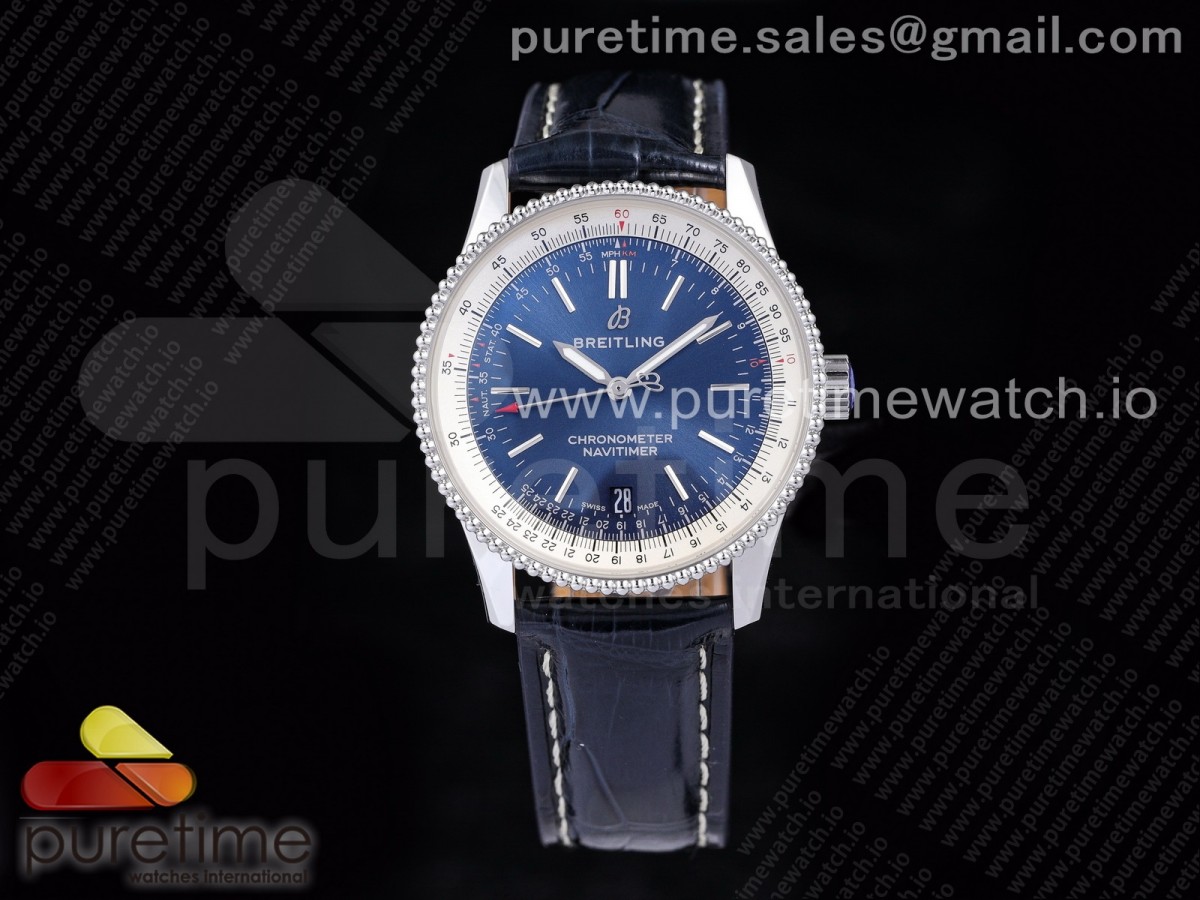 [TF] Breitling Navitimer 1 SS 38mm White Bezel Blue Dial on Black Croco Strap A2824