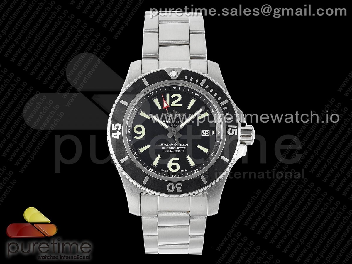 [TF] Breitling Superocean Automatic 44 Black Dial Black Bezel on SS Bracelet A2824