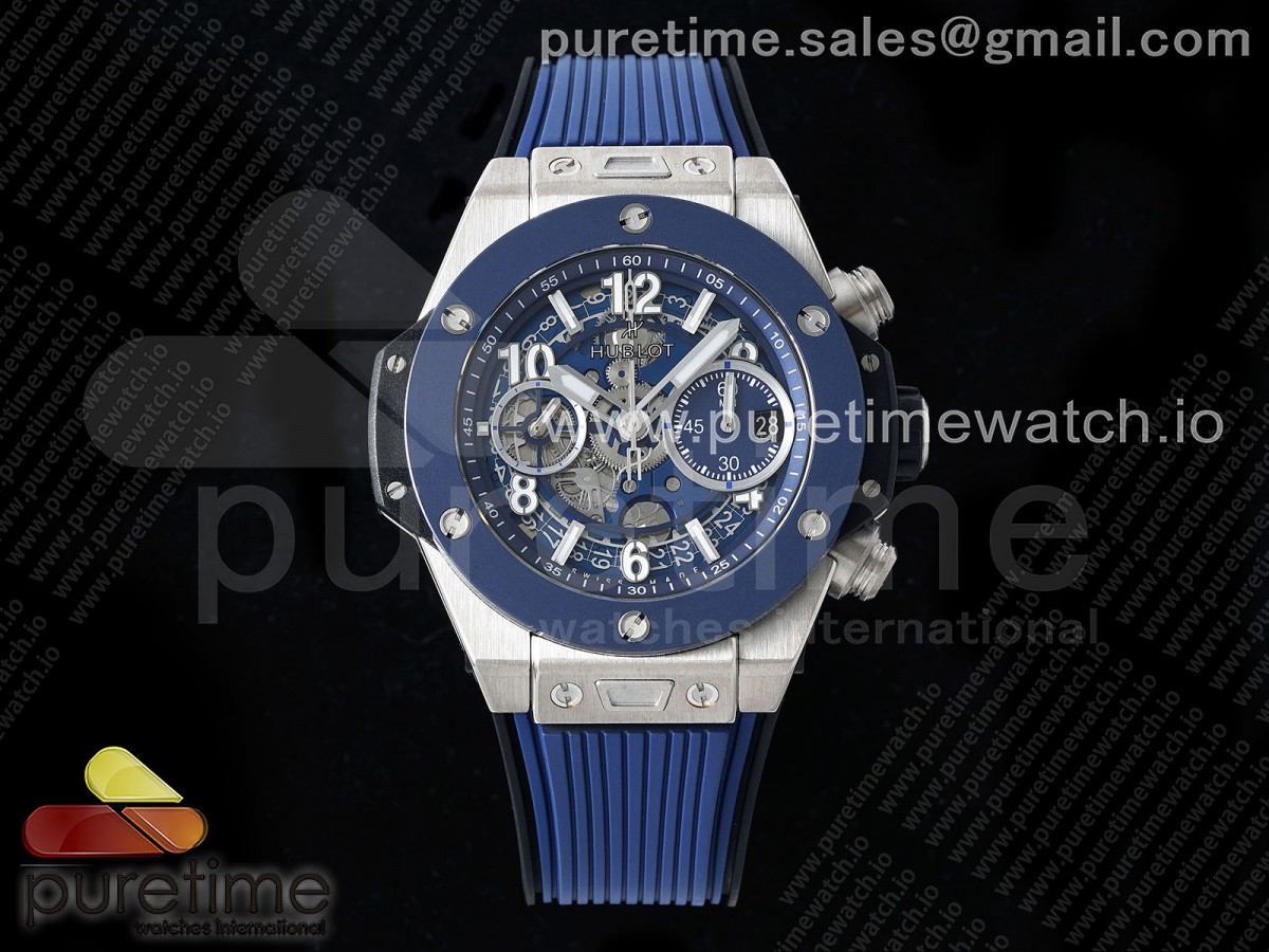 [BBF] Hublot Big Bang Unico 42mm SS Skeleton Dial Blue Ceramic Bezel on Blue Rubber Strap A1280 V2