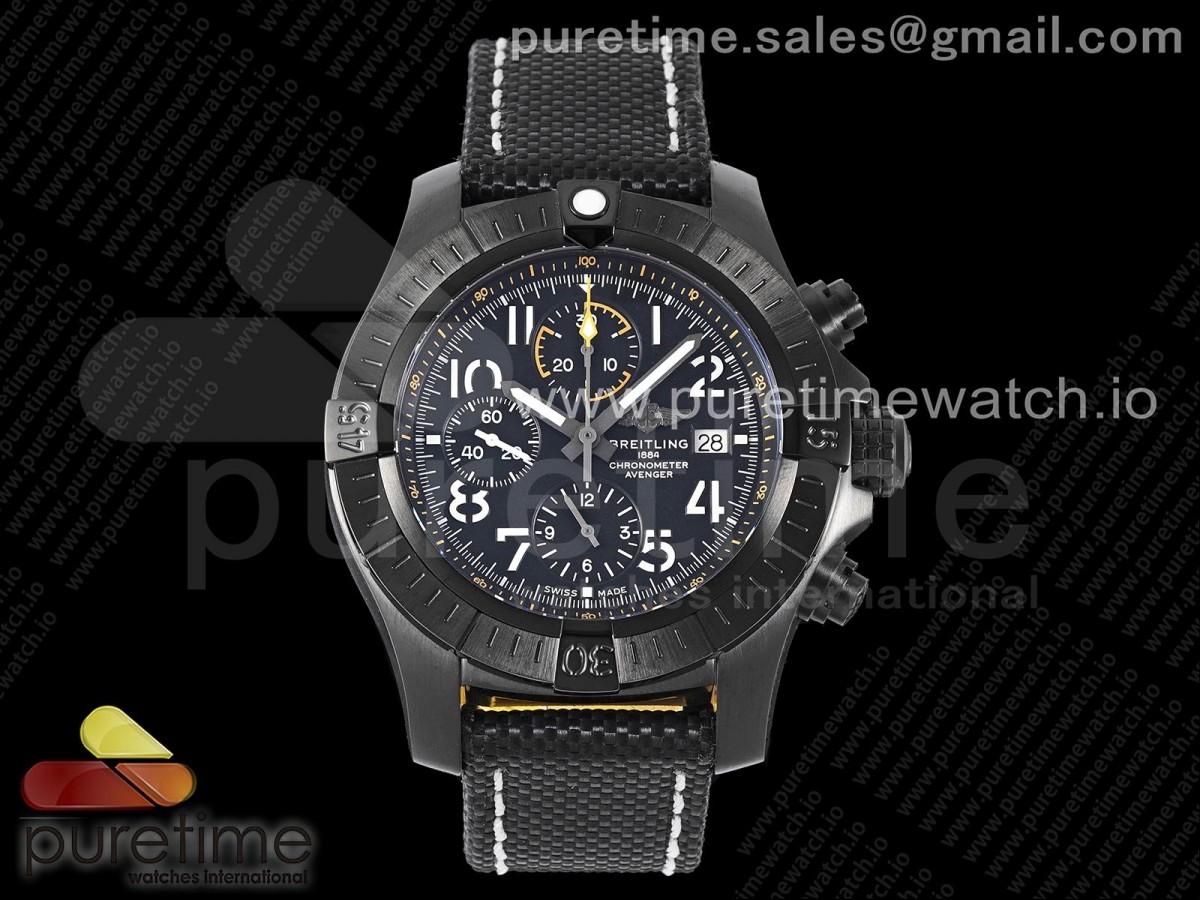 [TF] Breitling Avenger Chrono PVD Titanium Black Dial on Black Nylon Strap A7750