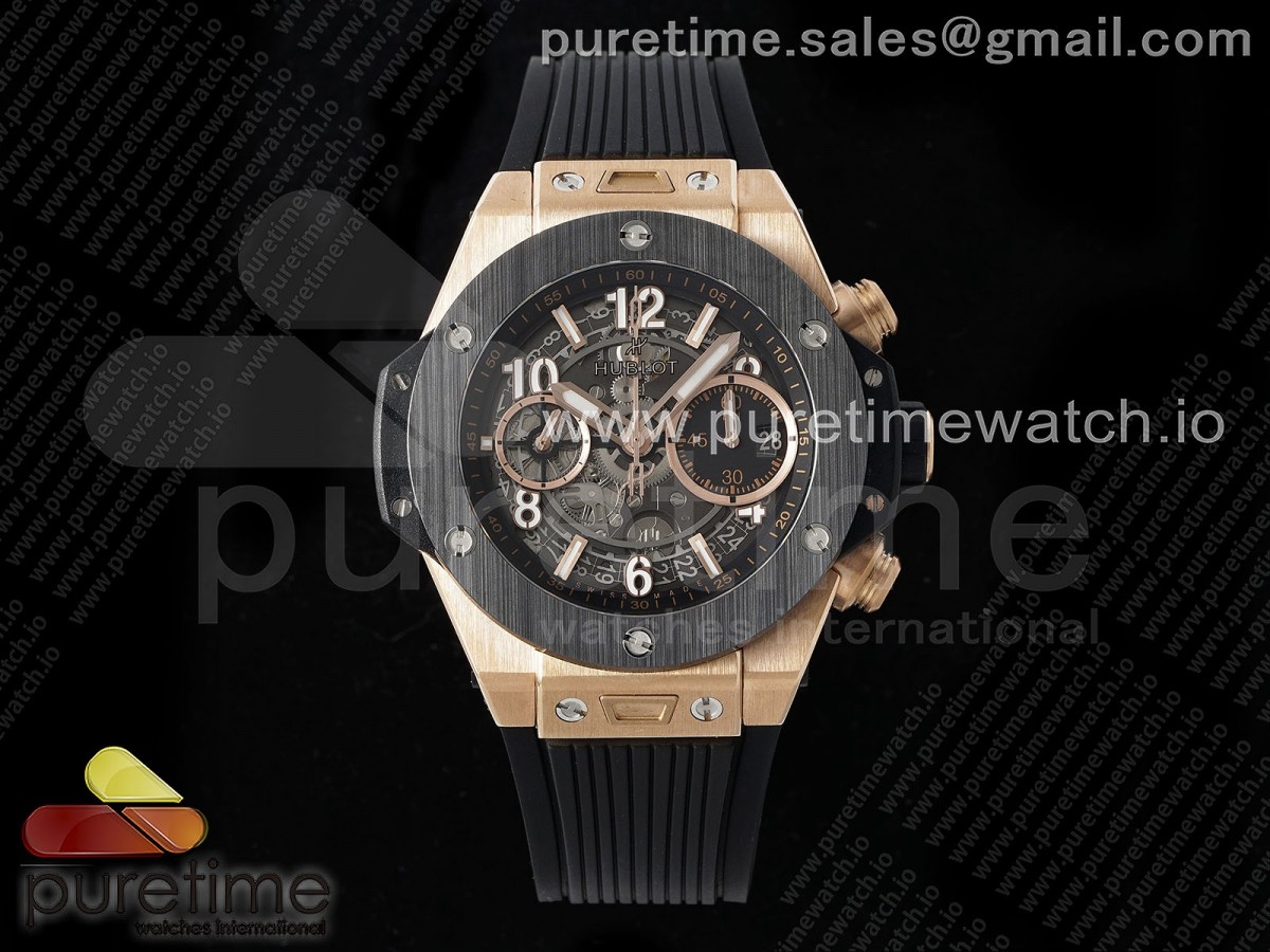 [BBF] Hublot Big Bang Unico 42mm RG Skeleton Dial Black Ceramic Bezel on Black Rubber Strap A1280 V2