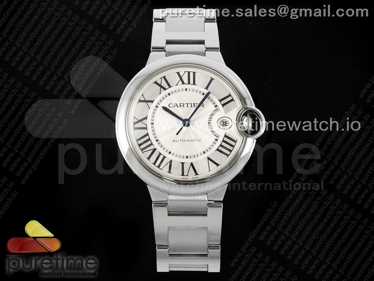 [CHF] Cartier Ballon Bleu 40mm SS White Texture Dial on SS Bracelet A2824