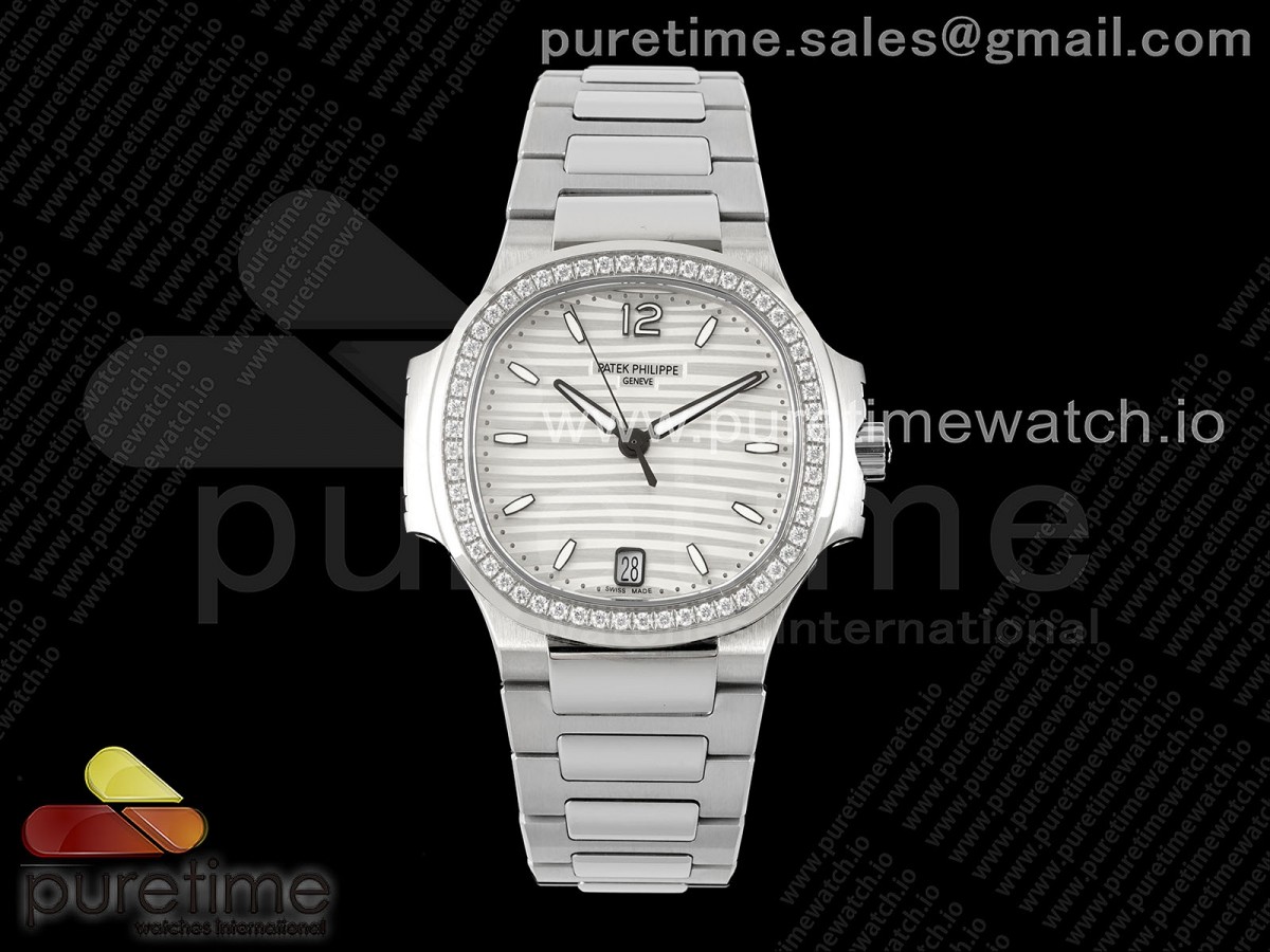 [PPF] Patek Philippe Nautilus 7118 Ladies SS White Dial Diamonds Bezel on SS Bracelet 324CS