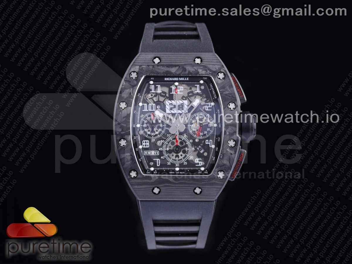 [KVF] Richard Mille RM011 NTPT Chrono PVD Case Crystal Dial Black on Black Rubber Strap A7750 V2