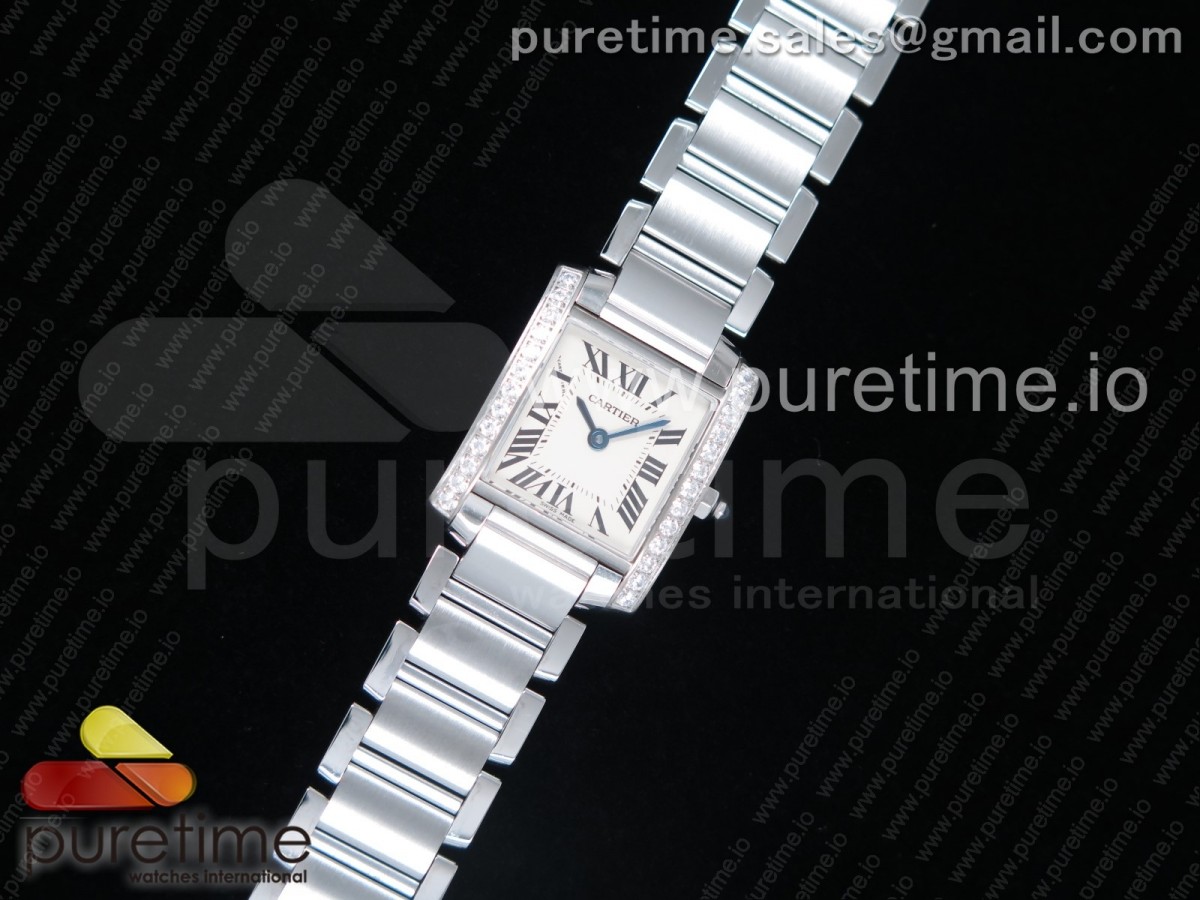 [K11F] Cartier Tank Francaise Ladies 20.3mm SS White Dial Diamonds Bezel on SS Bracelet Ronda Quartz