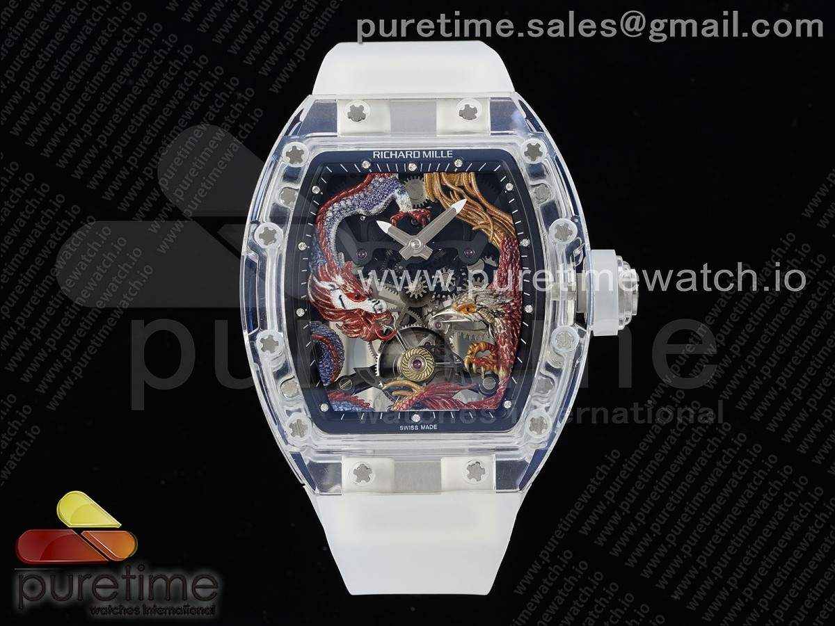 [RMF] Richard Mille RM57 Transparent Tourbillon Red Dragon Eagle Dial on Transparent Rubber Strap