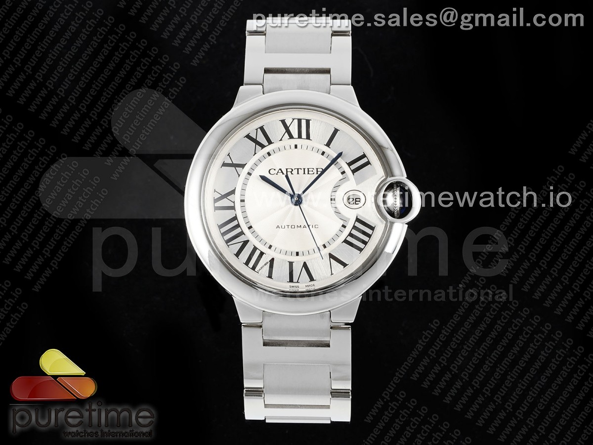 [CHF] Cartier Ballon Bleu 42mm SS White Texture Dial on SS Bracelet A2824