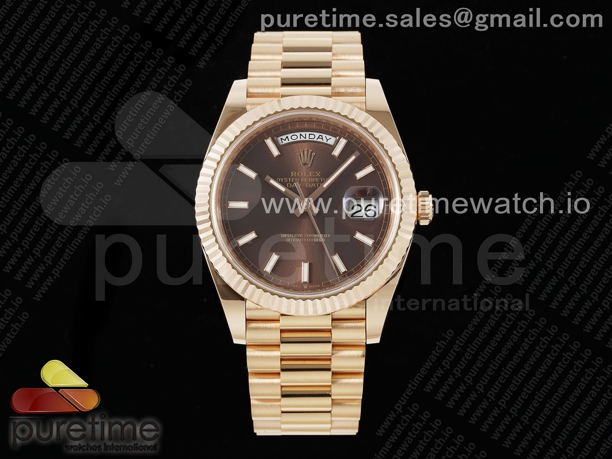 [ARF] Rolex Day Date 40 RG 228235 Brown Dial Stick Markers on President Bracelet VR3255