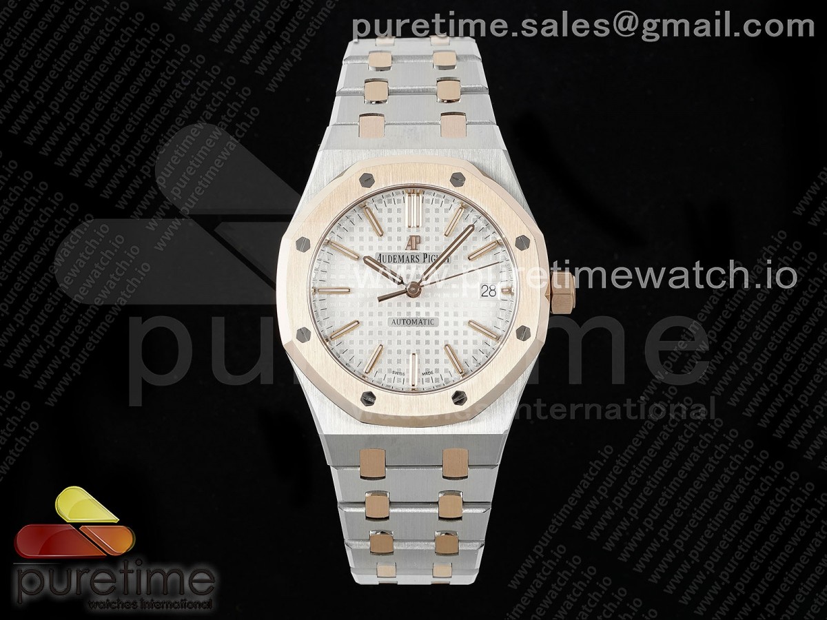 [APSF] Audemars Piguet Royal Oak 37mm 15450 SS/RG White Textured Dial on SS/RG Bracelet SA3120 Super Clone