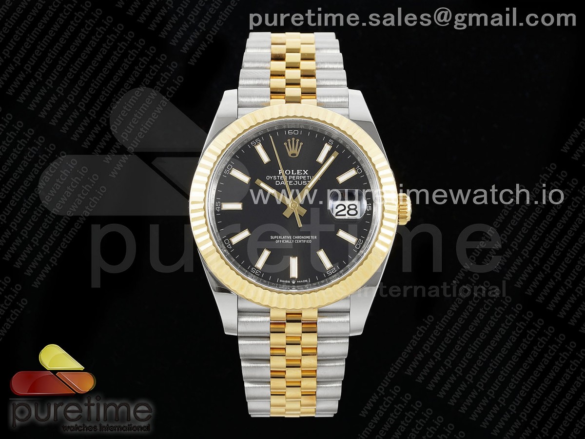 [Clean] Rolex DateJust 41 126333 904L Steel Black Stick Dial on SS/YG Jubilee Bracelet VR3235