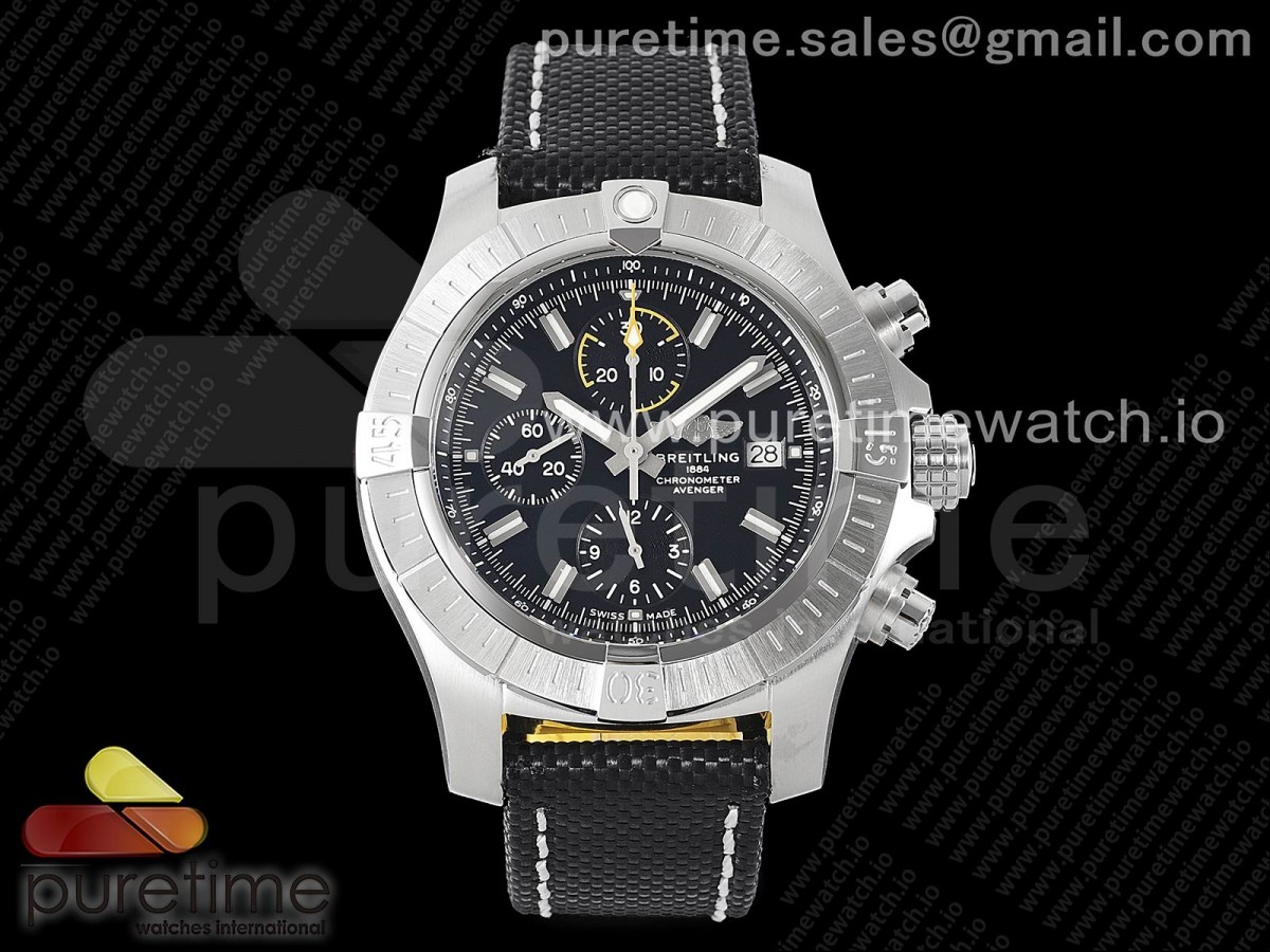 [TF] Breitling Avenger Chrono SS Black Dial on Black Nylon Strap A7750