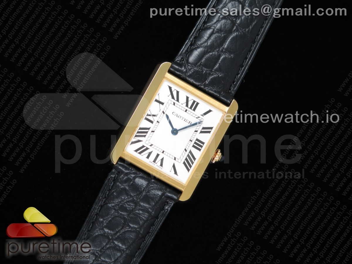 [K11F] Cartier Tank Solo 27.5mm YG White Dial on Black Leather Strap Ronda Quartz