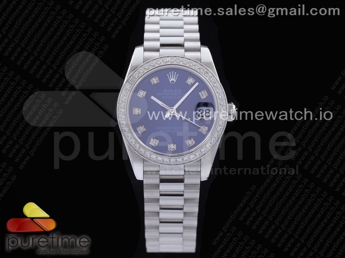 [GMF] Rolex DateJust 31 Ladies 278289 316L Steel Blue Dial Diamonds Bezel and Markers on President Syle Bracelet