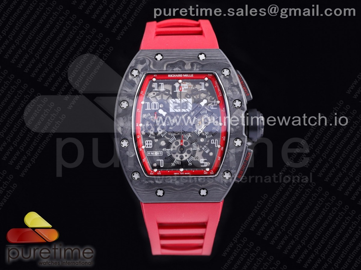 [KVF] Richard Mille RM011 NTPT Chrono PVD Case Crystal Dial Red on Red Rubber Strap A7750 V2