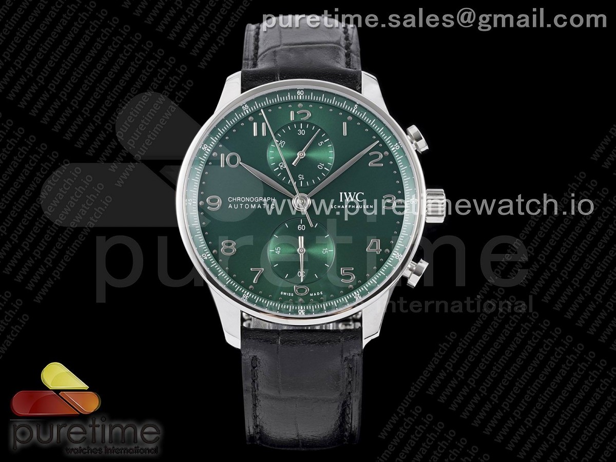 [ZF] IWC Portuguese Chrono IW3716 Green Dial on Black Leather Strap A69355