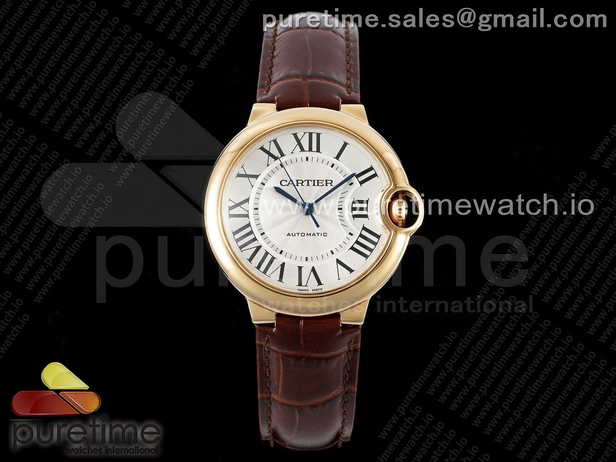 [3KF] Cartier Ballon Bleu 36mm RG White Dial on Brown Leather Strap A076