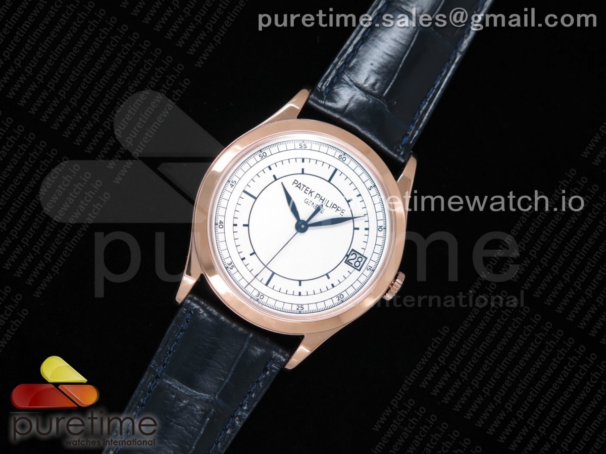 [ZF] Patek Philippe Calatrava 5296R RG White Dial Blue Hands on Blue Leather Strap 324CS