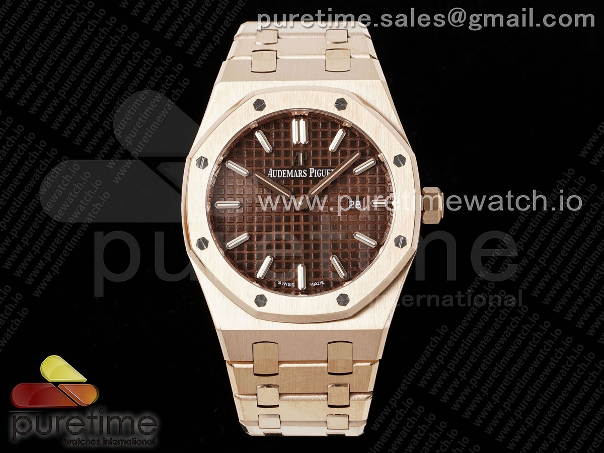 [ZF] Audemars Piguet Lady Royal Oak 33mm RG Brown Dial on RG Bracelet ETA Quartz