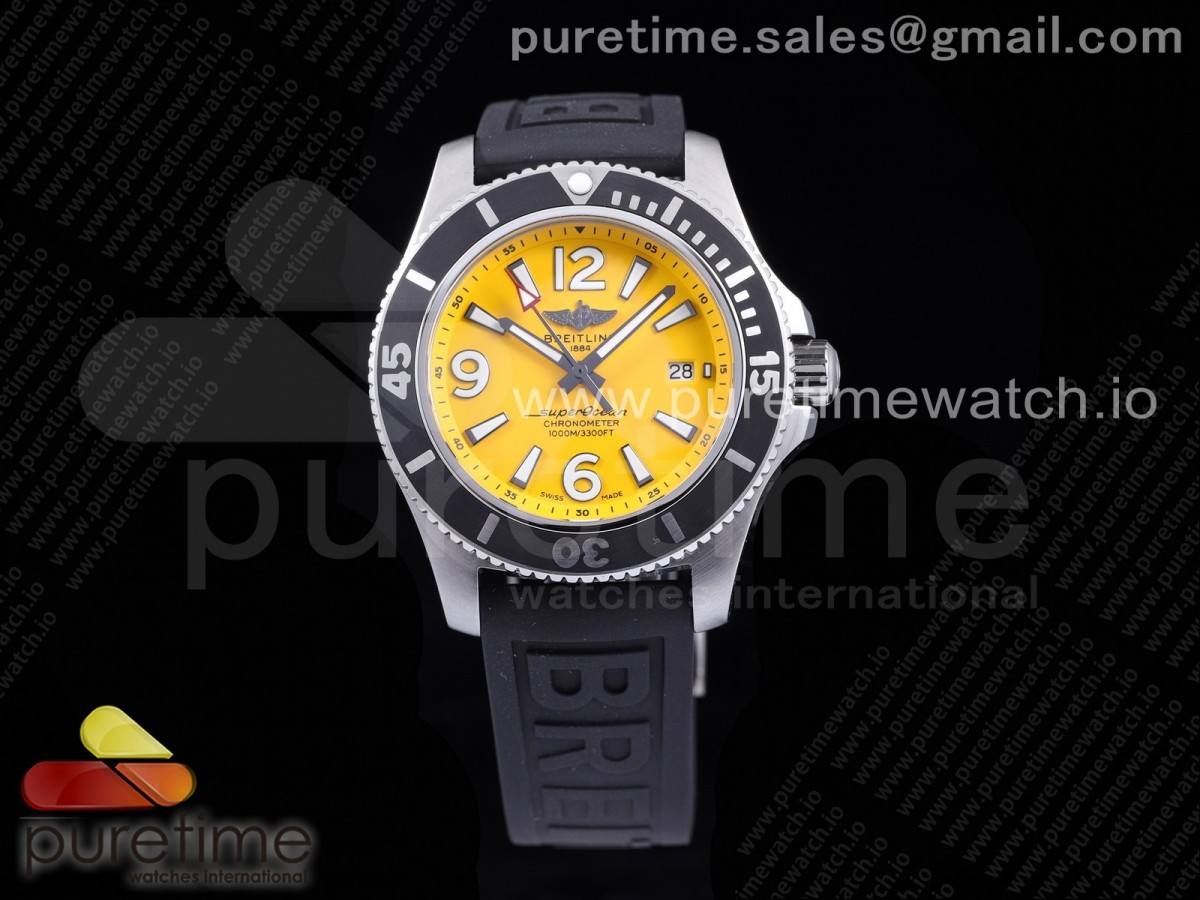 [TF] Breitling Superocean Automatic 44 Yellow Dial Black Bezel on Black Rubber Strap A2824