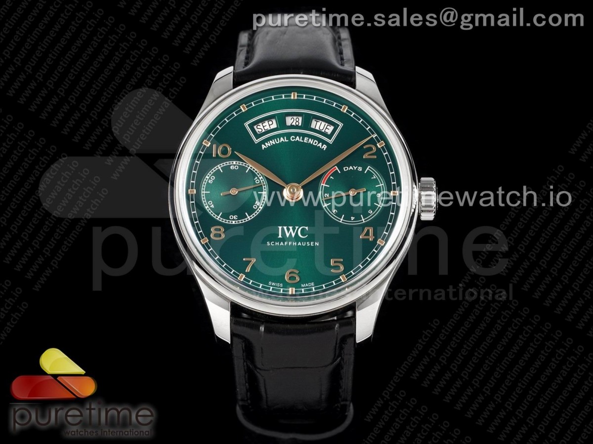 [ZF] IWC Portuguese Real PR Real Annual Calendar IW503510 Green Dial on Black Leather Strap A52850