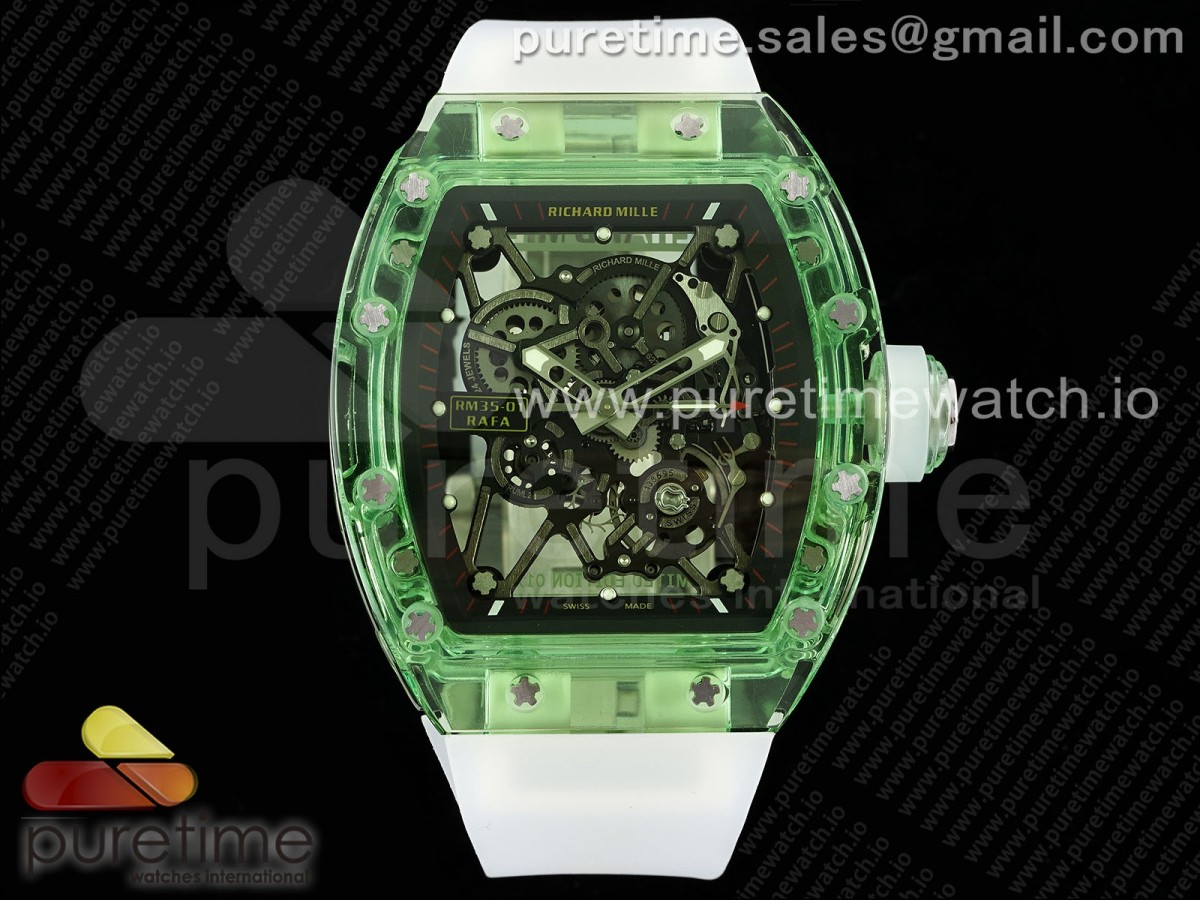 [RMF] Richard Mille RM035 Green Transparent Skeleton Dial on Translucent Rubber Strap Clone RMUL2