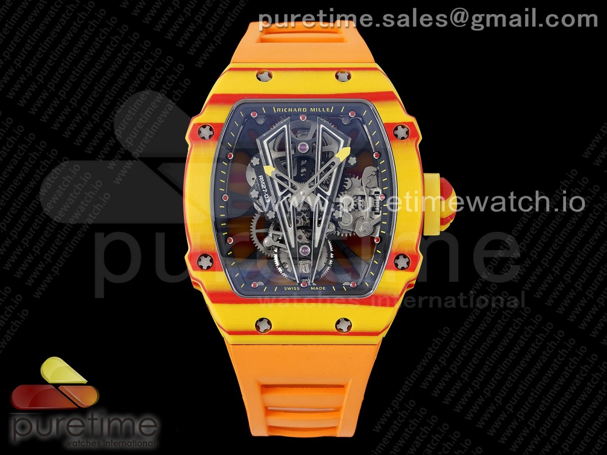 [RMF] Richard Mille RM027-03 Real Tourbillon Orange/Red Carbon Skeleton Dial on Orange Rubber Strap