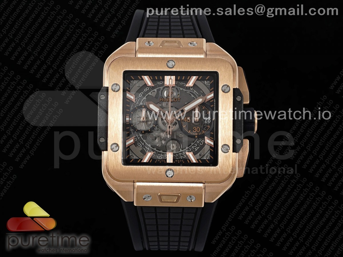 [BBF] Hublot Square Bang Unico 42mm RG Skeleton Dial on Black Rubber Strap A1280