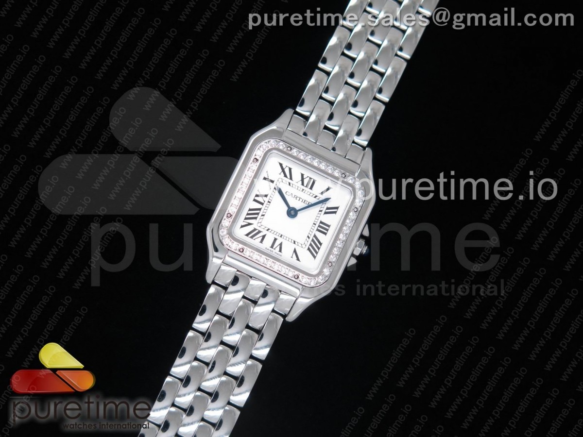 [K11] Cartier Panthère Secrete Ladies 27mm SS Diamonds Bezel White Dial on SS Bracelet Ronda Quartz