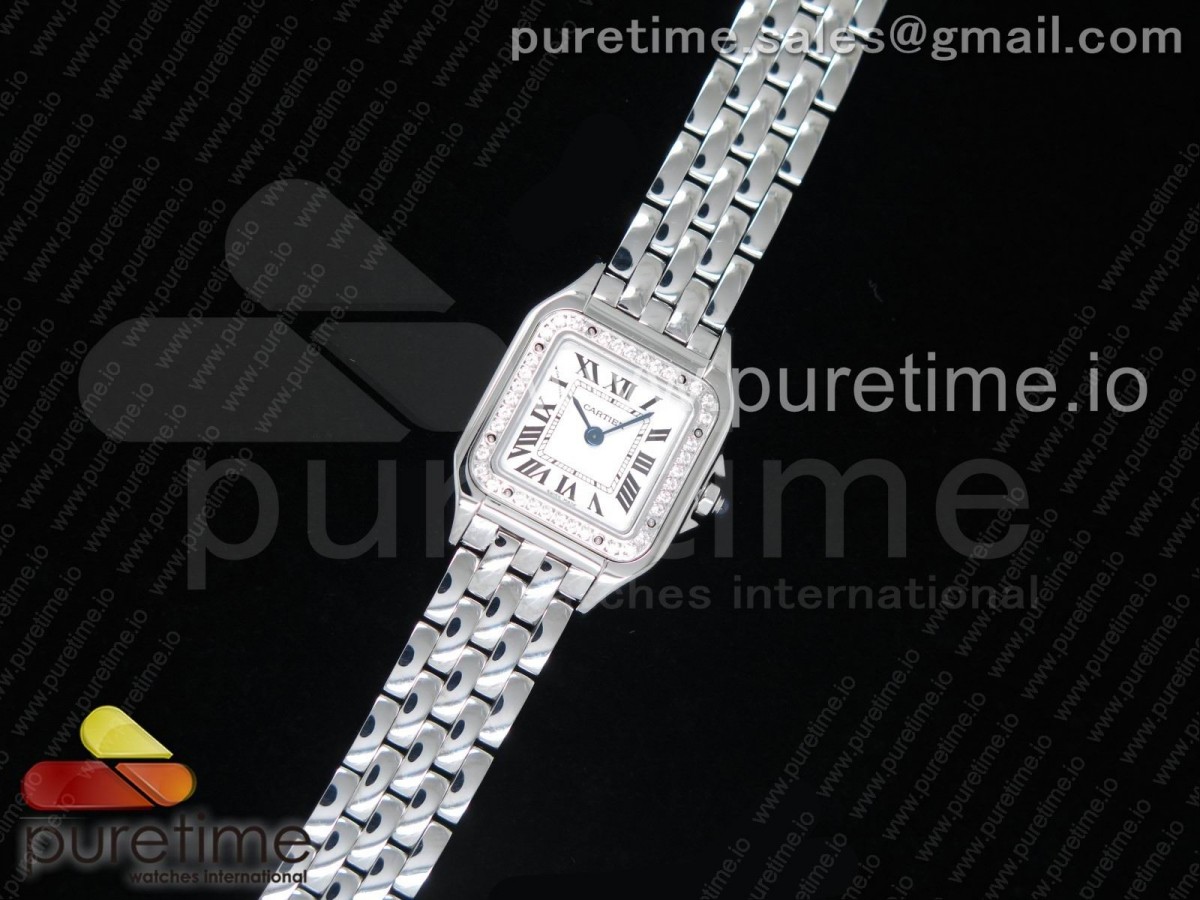 [K11] Cartier Panthère Secrete Ladies 22mm SS Diamonds Bezel White Dial on SS Bracelet Ronda Quartz