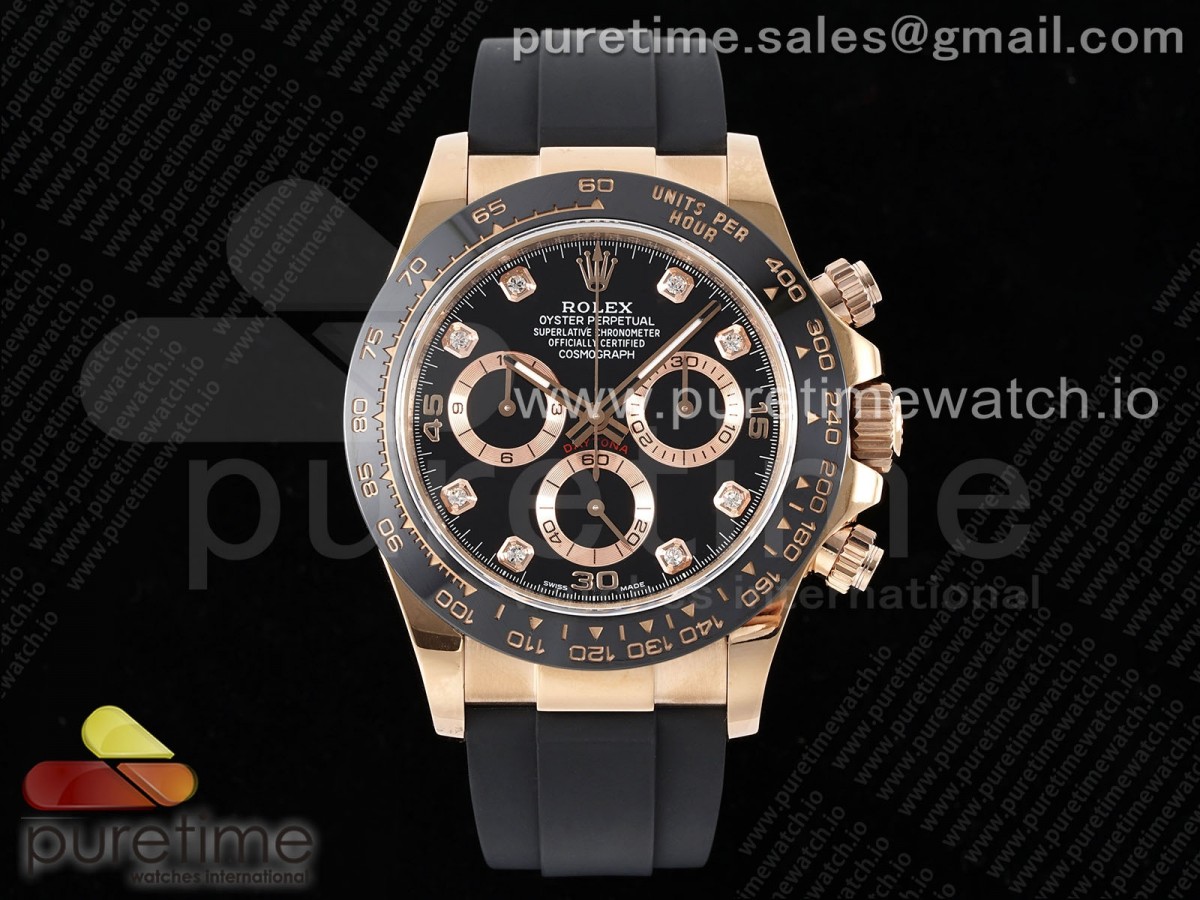 [QF] Rolex Daytona 116515 Black Diamonds Dial on Oysterflex Strap SA4130 V2