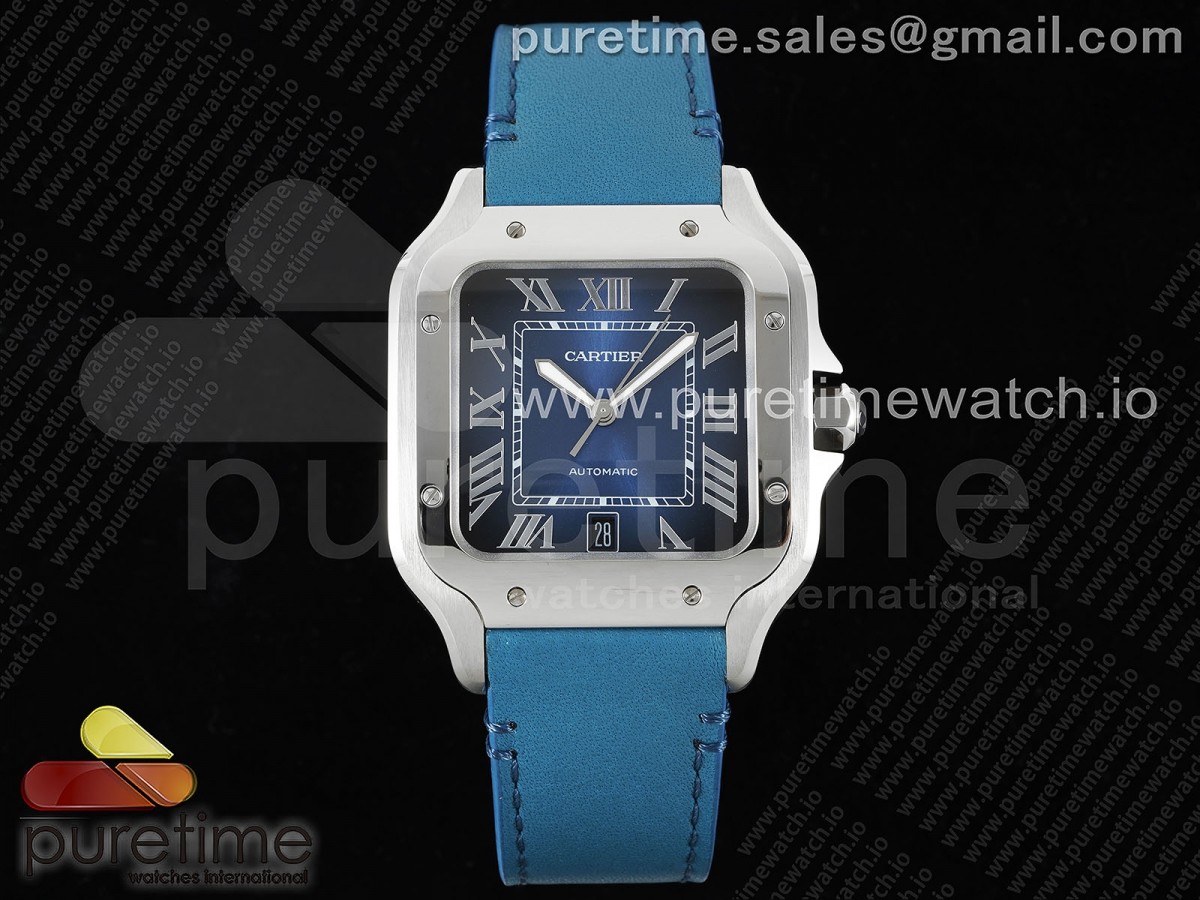 [3KF] Cartier Santos de Cartier 40mm Blue Dial on Blue Leather Strap MIYOTA 9015