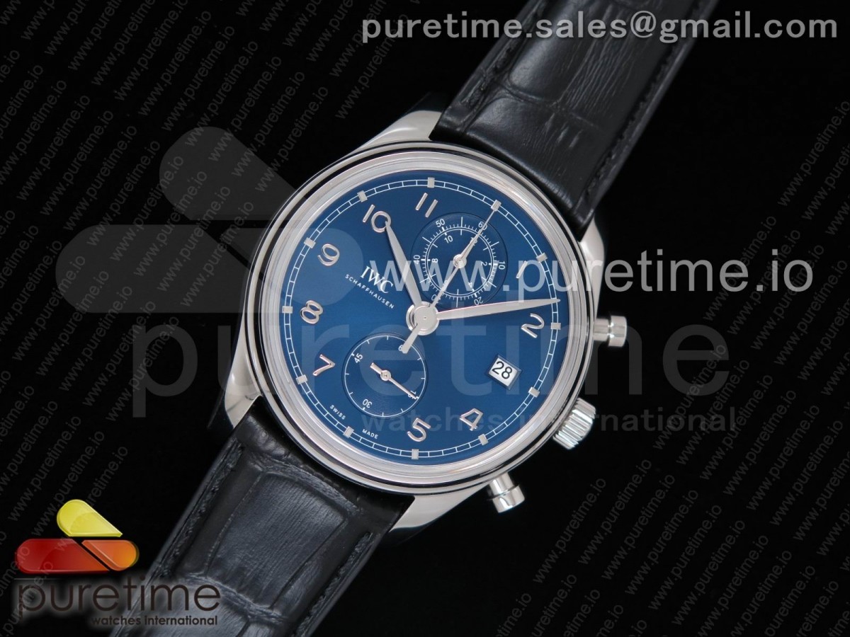 [ZF] IWC Portugieser Chrono Classic 42 IW390406 Blue Dial on Black Leather Strap A7750