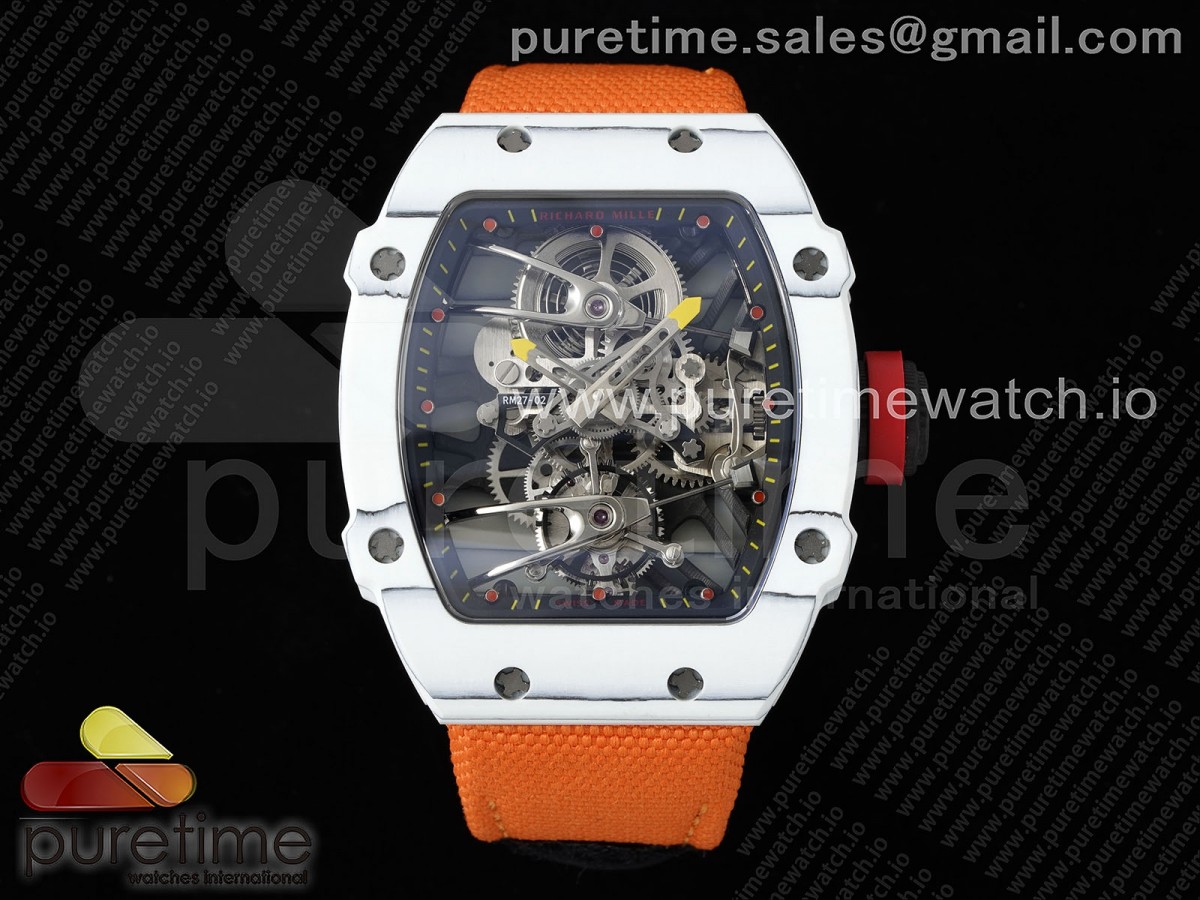 [RMF] Richard Mille RM027-02 Nadal Real Tourbillon White Forge Carbon Black Inner Bezel on Orange Nylon Strap