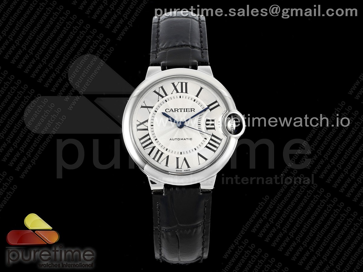 [3KF] Cartier Ballon Bleu 36mm SS White Dial on Black Leather Strap A076