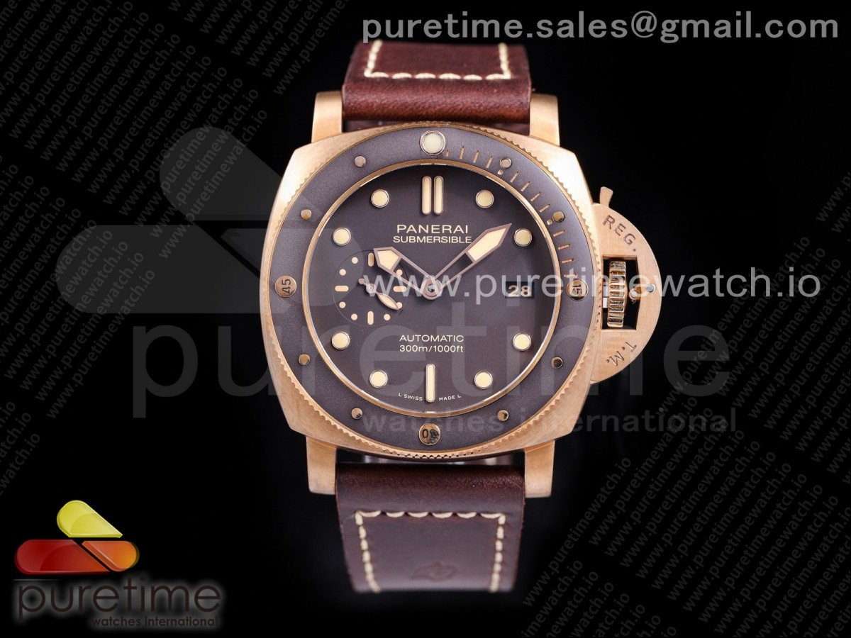 [VSF] Panerai PAM968 V Bronzo Brown Ceramic Bezel and Dial on Brown Calfskin Strap P.9010 Clone