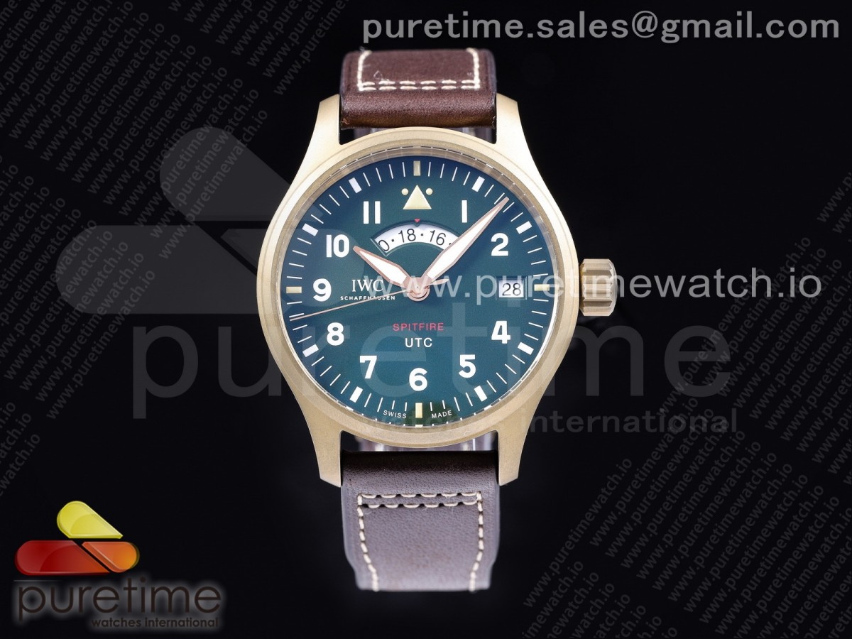 [ZF] IWC Pilot UTC Spitfire “MJ271” Bronze Green Dial on Brown Leather Strap A2836