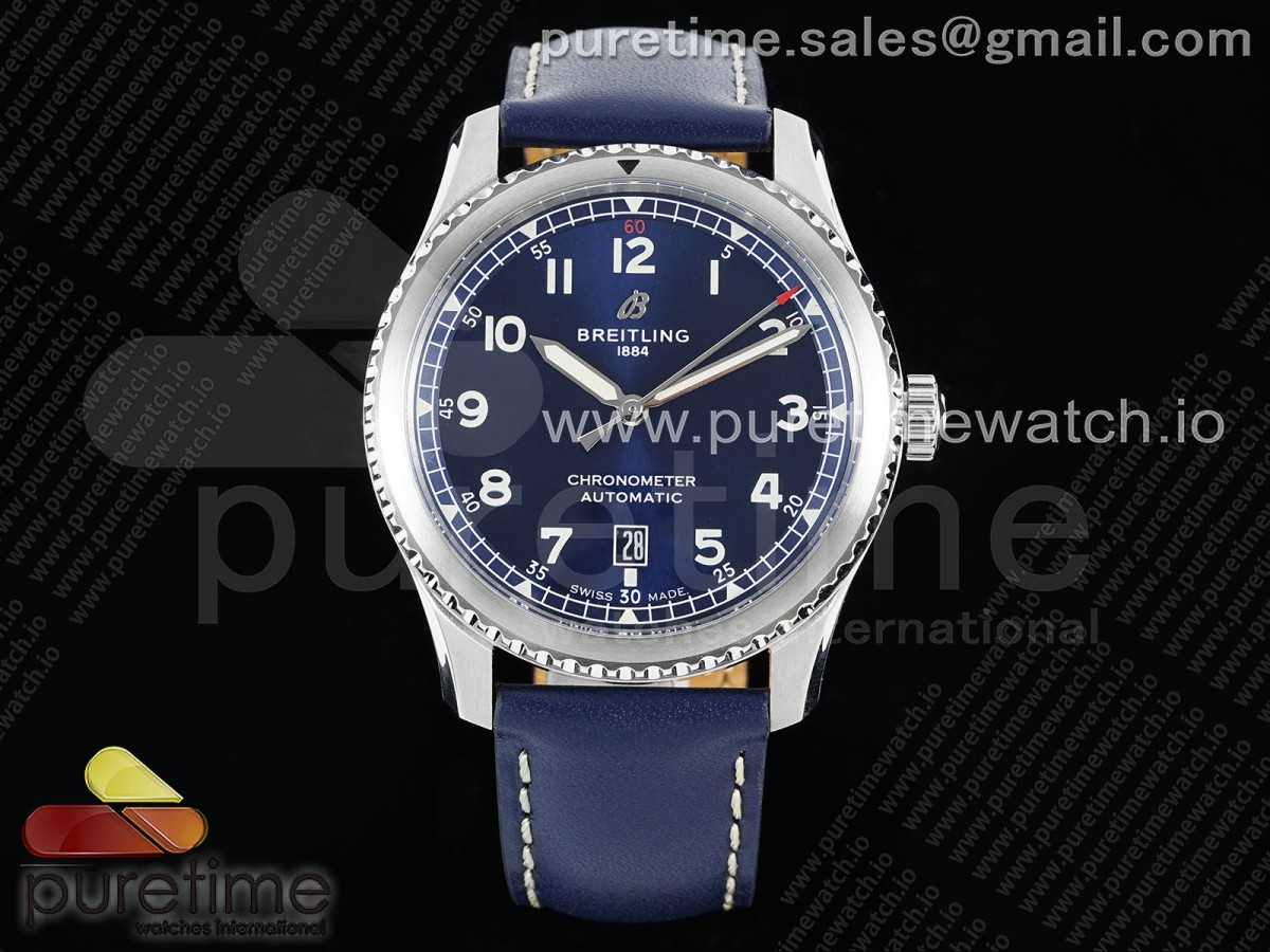 [TF] Breitling Navitimer 8 Automatic 41mm SS Blue Dial on Blue Leather Strap A2824