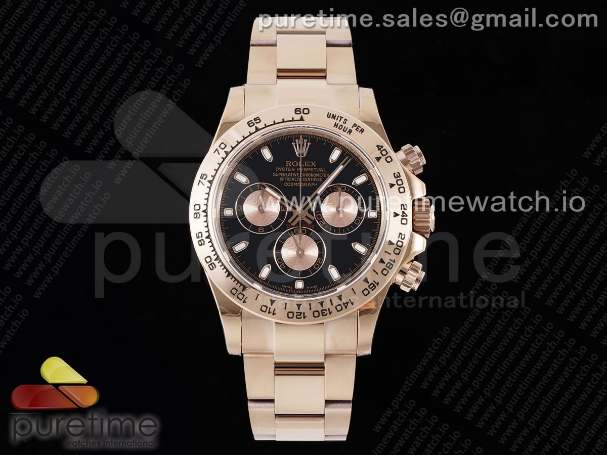 [QF] Rolex Daytona 116505 Black/RG Dial on RG Bracelet SA4130 V2