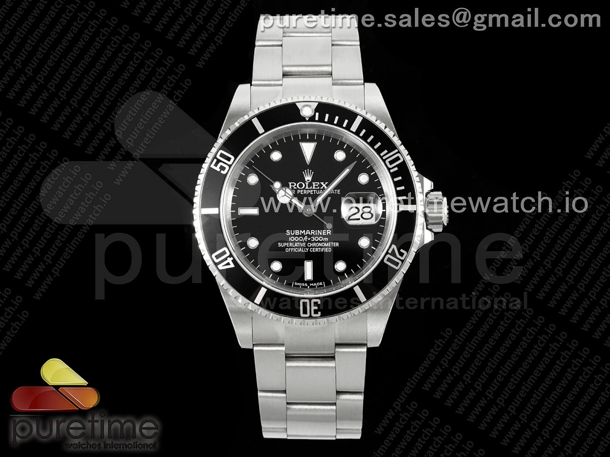 [ARF] Rolex Submariner 16610 LN Black No Rehaut Engraving 904L Steel on SS Bracelet SH3135 V2