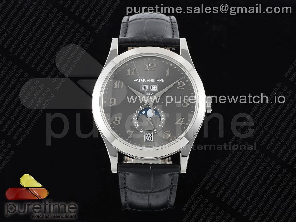 [ZF] Patek Philippe Annual Calendar Moonphase 5396 SS Gray Dial on Black Leather Strap A324