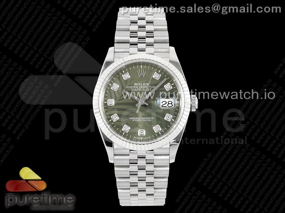 [VSF] Rolex DateJust 36 SS 126234 904L Steel Green Leaf Diamonds Dial on Jubilee Bracelet VS3235